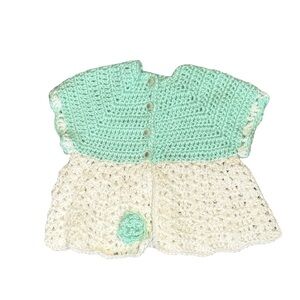 Crochet Handmade Newborn Baby Dress in Mint and Cream Baby Shower Gift